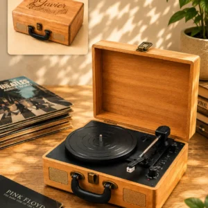 Tocadiscos personalizado de madera para regalos originales