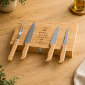Set de cuchillos personalizado con maletín de madera grabado